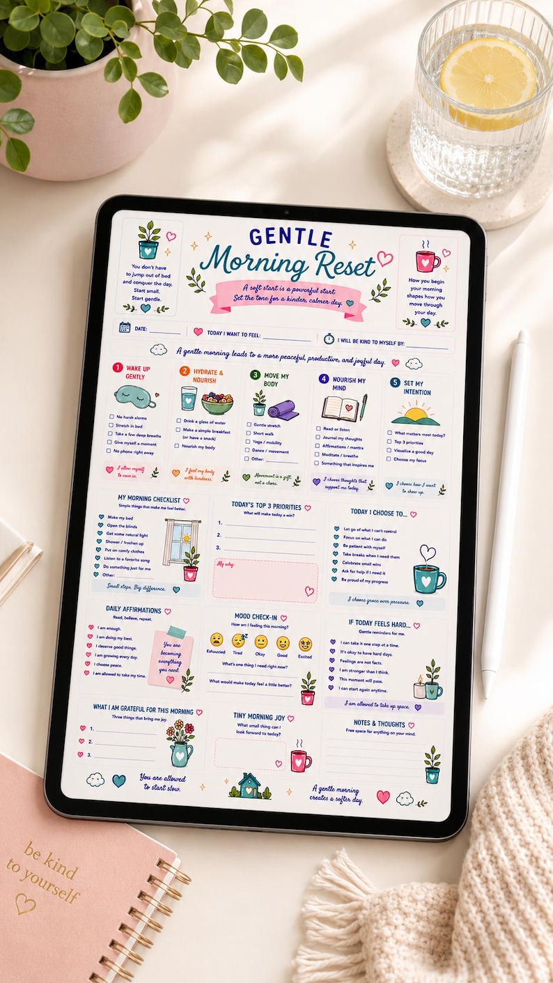Gentle Morning Reset Printable | Morning Routine Planner | Self Care Worksheet | Wellness Journal (Digital Download) image 3