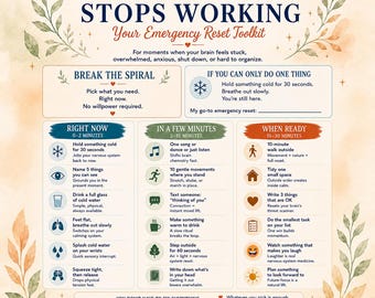 ADHD Overwhelm Reset Toolkit | Anxiety Relief Worksheet (PDF)