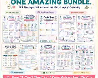 ADHD Burnout Reset Bundle | Overwhelm, Brain Dump & Low-Energy Worksheets