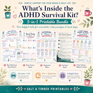 ADHD Survival Kit Bundle | 5 Printable Tools for Hard Days (Digital Download)