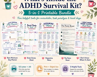 ADHD Survival Kit Bundle | 5 Printable Tools for Hard Days (Digital Download)