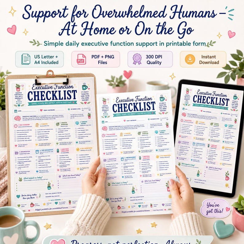 Executive Function Checklist Printable, ADHD Daily Support Worksheet, Focus Planning Organization and Emotional Regulation image 8