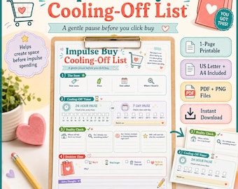 ADHD Impulse Buy Cooling-Off List | Mindful Spending Worksheet (Digital Download)