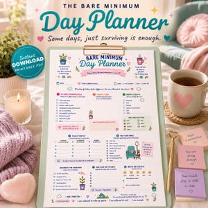 Bare Minimum ADHD Planner Printable | Low Energy Self Care & Gentle Productivity Tracker (Digital Download)