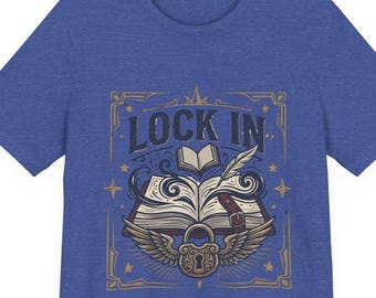 Lock In Writer T-Shirt | Winged Padlock Book Tee | Motivational Author Gift | Unisex Heavy Cotton