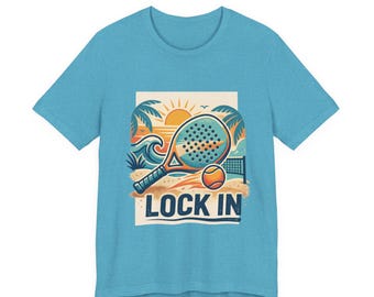 Beach Paddle Tennis T-Shirt | Retro Teal Orange Paddle | Lock In | Unisex Tee Gift