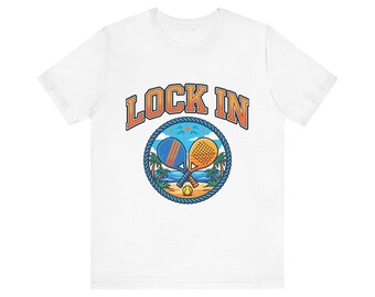Lock In Beach Tennis T-Shirt | Collegiate Graphic Tee | Unisex Heavy Cotton | Pickleball Padel Gift
