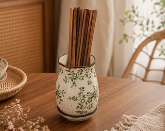 Portautensili in ceramica, contenitore da cucina in stile rustico, organizer da cucina rustico, vaso in ceramica con motivi floreali, portautensili da appoggio