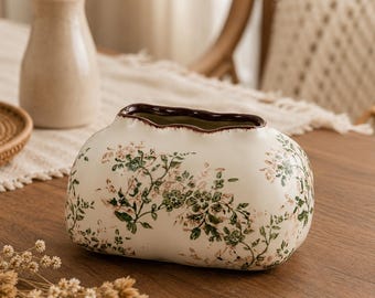 Ceramic Tissue Box Cover, Farmhouse Tissue Holder, Floral Tissue Box, Rustic Home Decor, Cottagecore Tissue Cover