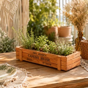 Fioriera in legno, portavaso rettangolare rustico, piccola cassetta per erbe aromatiche, decorazione da tavolo in stile rustico per piante
