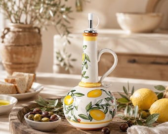 Olivenölspender aus Keramik, Zitronenölflasche, handbemaltes Olivenölfläschchen, mediterrane Küchendekoration, Essigausgießer