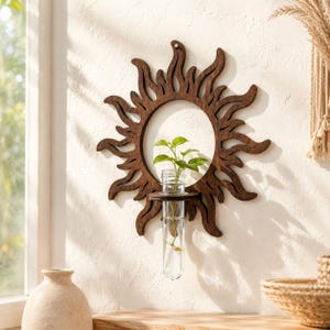 Wooden Sun Propagation Station, Wall Mounted Plant Holder, Test Tube Vase, Boho Plant Decor, Hydroponic Rooting Station