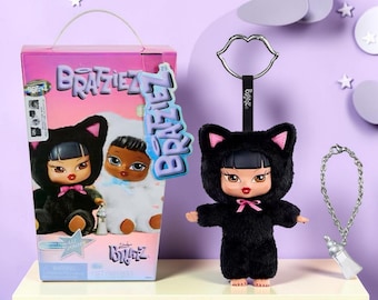 Autentico portachiavi Bratz Bratziz Gatto Nero in peluche, ciondolo per borsa stile Y2K, giocattolo di peluche Kawaii da collezione, regalo