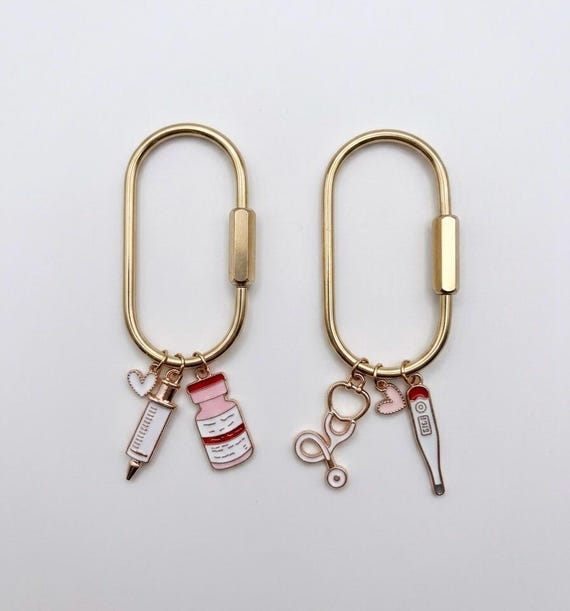 Nurse, Doctor, Pharmacist Charm Keychain, Custom Gold Medical Carabiner, Stethoscope Charm, RN Doctor Gift, Student Grad Gift, Healthcare