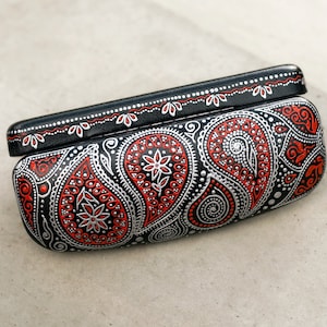 Hard Glasses Case Persian Paisley Red, Boho Eyeglass Holder, Great gift for teacher, Gift for Mom