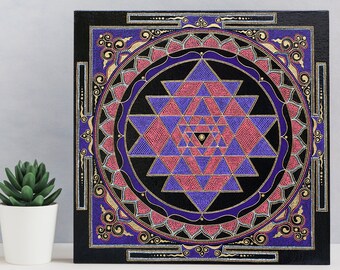 Sri Yantra Purple Painting 30 cm, Sacred Geometry Art for Meditation, Zen Art