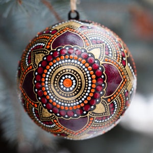 Red Christmas bauble mandala ornament, Xmas decorations, Hand painted ornaments, Christmas tree decor, Xmas ball, Christmas gift