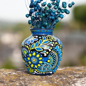 Small Ceramic Vase with Ukrainian Floral Motives, Hand Painted Decorative Vase, Bud Vase image 1