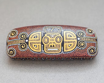 Mens eyeglass case, Mayan design hard glasses holder, Christmas gift for husband, Aztec gift for son from father