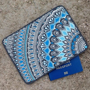 Funda de pasaporte con mandala azul, Funda de pasaporte personalizada, Funda de pasaporte personalizada