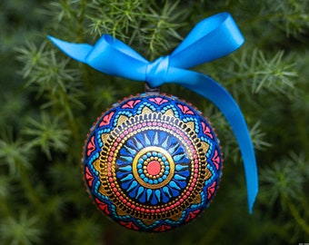 Blue Christmas Ornaments, Hand painted Christmas Baubles, Holiday Decor for Christmas Tree, Unique ornaments