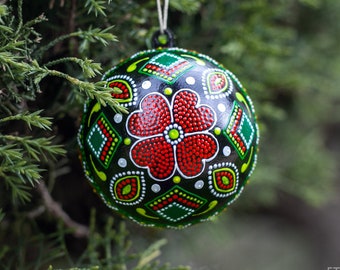 Décorations de Noël traditionnelles ukrainiennes, boules de Noël peintes à la main, décoration des fêtes pour sapin de Noël, ornements floraux folkloriques