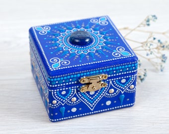 Blue small jewelry box for women, Trinket box, Personalized jewelry box, Gift for daughter, Gift for mom