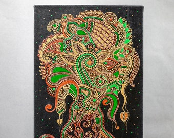 Tree of Life Canvas Painting, Living Room Boho Wall Decor, Nature Folk Art