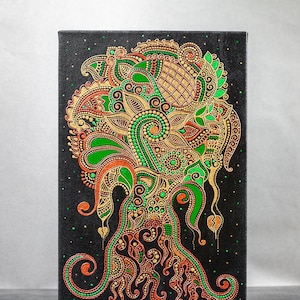 Tree of life painting, indian mehndi art, wall decor for living room or bedroom. 20x30 cm (8x12 inches)