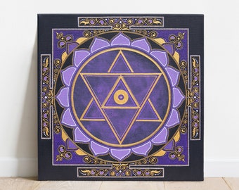 Shiva Yantra Purple Wall Art, Sacred Geometry Painting, Art for meditation, Yoga studio decor, Zen art