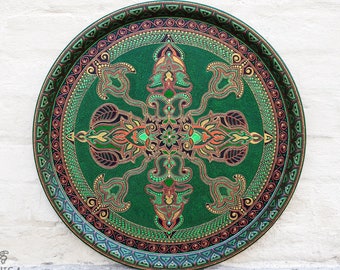 Hand Painted Tray for Coffee Table, Round Wall Art, Living Room Decor Ø 31 cm, 36 cm, 40 cm, 45 cm