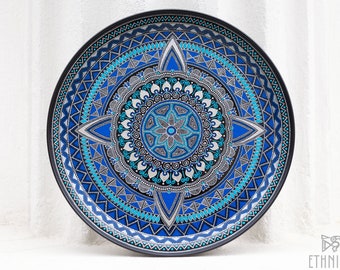 Moroccan blue round serving tray, Ottoman tray for coffee table, Breakfast tray Ø 31 cm, 36 cm, 40 cm, 45 cm