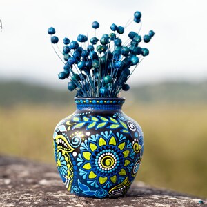 Small Ceramic Vase with Ukrainian Floral Motives, Hand Painted Decorative Vase, Bud Vase image 6