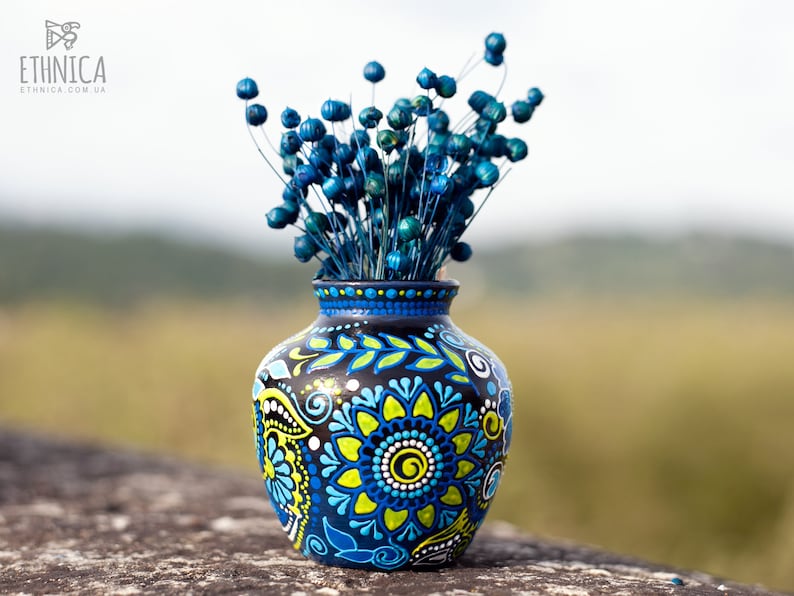 Small Ceramic Vase with Ukrainian Floral Motives, Hand Painted Decorative Vase, Bud Vase image 6