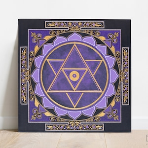 Shiva Yantra Purple Wall Art, Sacred Geometry Painting, Art for meditation, Yoga studio decor, Zen art