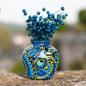 Small Ceramic Vase with Ukrainian Floral Motives, Hand Painted Decorative Vase, Bud Vase image 4