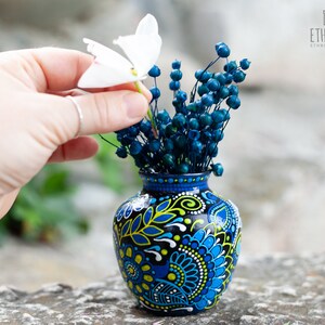 Small Ceramic Vase with Ukrainian Floral Motives, Hand Painted Decorative Vase, Bud Vase image 5