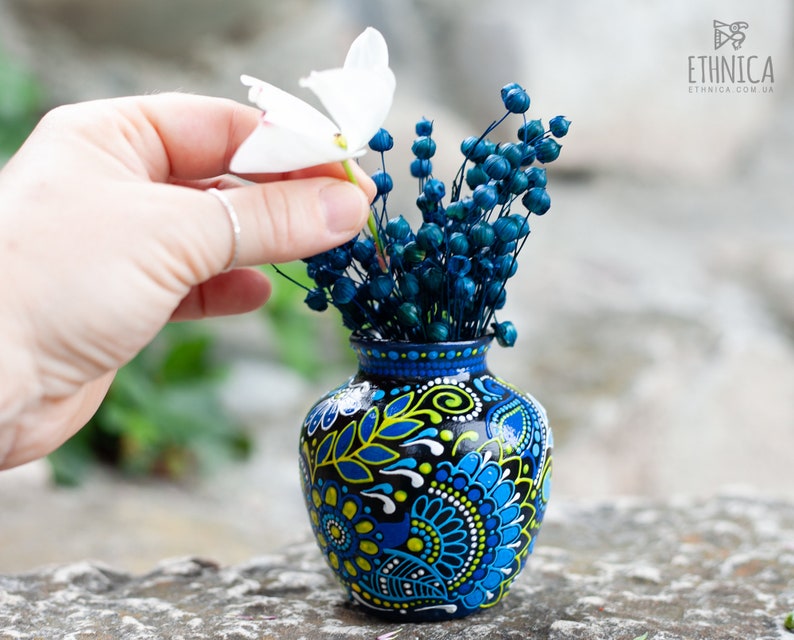 Small Ceramic Vase with Ukrainian Floral Motives, Hand Painted Decorative Vase, Bud Vase image 5