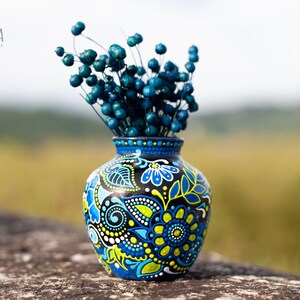 Small Ceramic Vase with Ukrainian Floral Motives, Hand Painted Decorative Vase, Bud Vase image 3