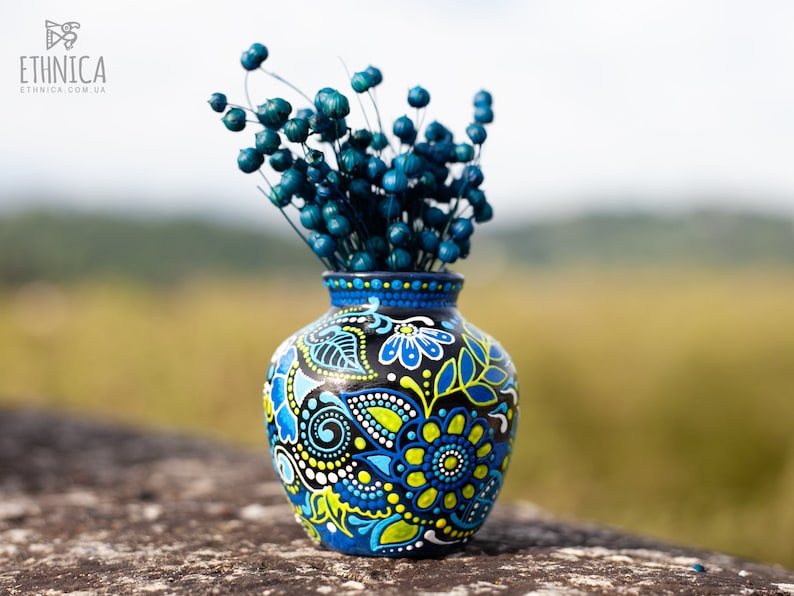 Small Ceramic Vase with Ukrainian Floral Motives, Hand Painted Decorative Vase, Bud Vase image 3