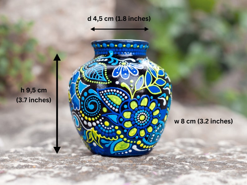 Small Ceramic Vase with Ukrainian Floral Motives, Hand Painted Decorative Vase, Bud Vase image 7