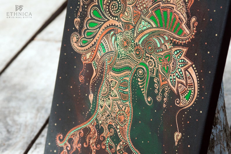 Tree of life painting, indian mehndi art, close-up view