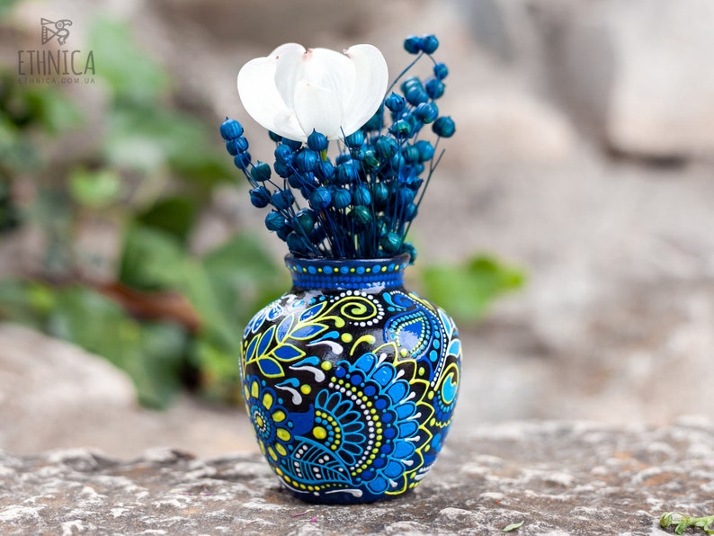 Small Ceramic Vase with Ukrainian Floral Motives, Hand Painted Decorative Vase, Bud Vase image 2