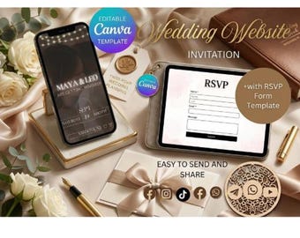Plantilla para bodas, diseño digital para móviles, invitación minimalista para sitio web