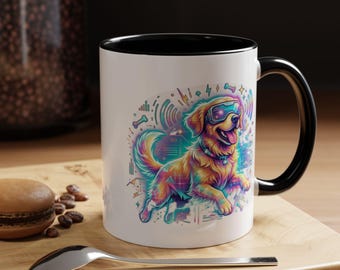 Taza con diseño de perro cibernético futurista, serie de cachorros digitales, taza de café (11, 15 oz)