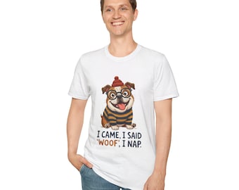 Funny Bulldog T-Shirt: Hipster Dog with Glasses, Beanie, Softstyle Tee