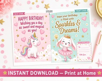 Kids Girl Birthday Unicorn & Bunny