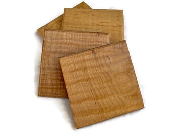 Maple Wood Coaster Set of 4, Square Wooden Coasters, Rustic Bar Accessory