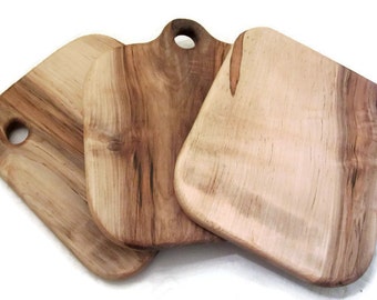 Square Maple Wood Cutting Board with Handle, Solid Rustic Serving Board,  Eco Friendly Charcuterie Plate