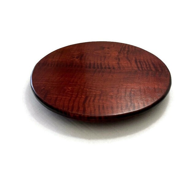 Handmade Tiger Maple Wood Lazy Susan Turntable with Cherry Finish 14" or 16", Kitchen or Dining Room Table Centerpiece